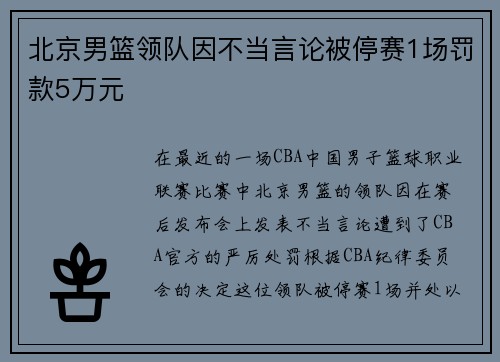 北京男篮领队因不当言论被停赛1场罚款5万元