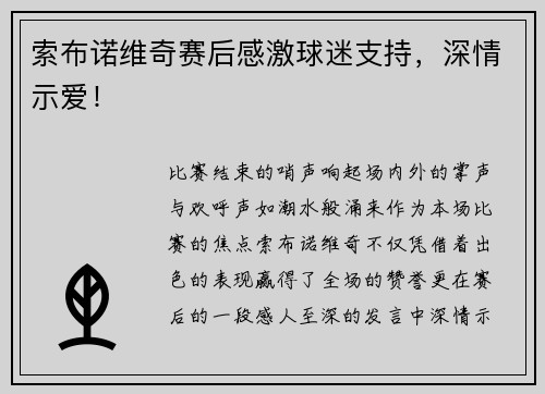 索布诺维奇赛后感激球迷支持，深情示爱！